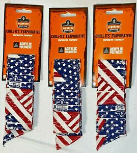(3) Chill-Its Evaporative Cooling Tie Bandana Stars &amp; Stripes Hot Summer