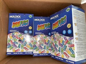 3 Boxes 200 Pair Moldex SparkPlugs 6604 Uncorded Soft Foam Ear Plugs NRR 33