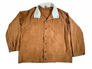 Brown Heavy Duty Fire Retardant FR Cowhide Leather Welding Jacket 3XL Big XXL