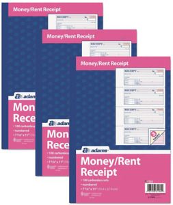 Adams Money and Rent Receipt Book, 3-Part, Carbonless, White/Canary/Pink,7 5/8&#034;
