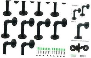 Industrial Pipe Shelf Brackets Double Flange Bracket Iron 10Pc 3.9&#034;x5.9&#034; Black