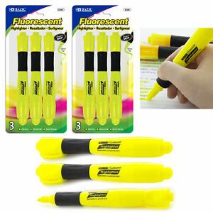 6 Pc Highlighter Markers Pen Neon Yellow Quick Dry Chisel Tip Fluorescent School