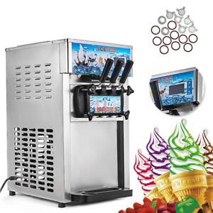 Commercial 3 Flavors Soft Ice Cream Machine Ice Cream Maker Ice Cream Cone US