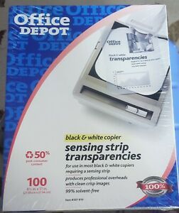 NEW Office Depot Sensing Strip Transparencies 100 Sheets - Black &amp; White Copier