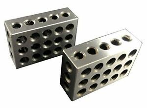 LLDSIMEX Pair 1&#034; x 2&#034; x 3&#034; Precision Steel 1-2-3 Blocks 23 Holes