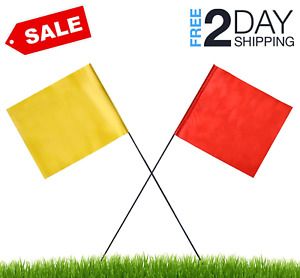 Marking Flags-120 Pack-4x5 Inch-Flo Orange &amp;Yellow Yard Stakes For