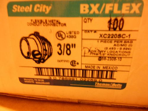 100 STEEL CITY THOMAS &amp; BETTS XC220SC  3/8&#034; FLEX. METAL BX CABLE CONN.1/2&#034; K.O.