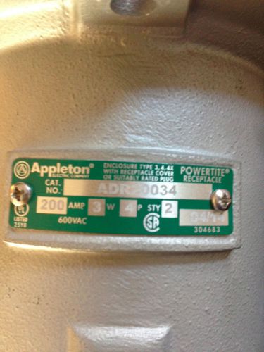 Appleton Powertite 200 amp 3 wire 4 pole Receptacle CAT#ADR20034