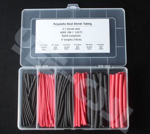 3 Sizes Heat Shrink Tubing Kit TWO Colors ,?1.5 ?3 ?6MM 190PCS in box black&amp;red