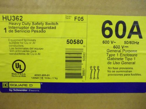Nib square d hu362 heavy duty safety switch 60a 600v series f05 type 1 enclosure for sale