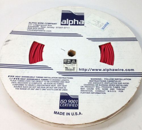 Alpha wire fit-221-1/4 1/4&#034; red heat shrink tubing, spoot of 200&#039; plus fit 221 for sale