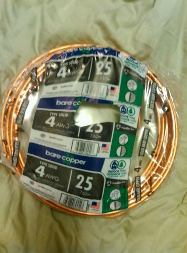 New 25 foot #4 awg solid bare copper wire (ground wire)