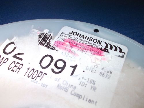 201r15n101kv4t johanson 200v 100pf 10% cer capacitor t/r rohs reel 3600 pieces for sale