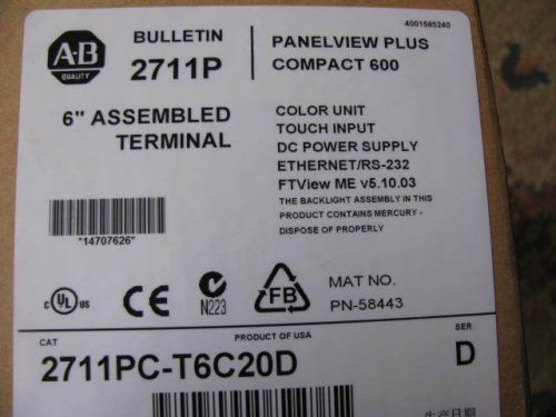 Allen-Bradley  new in the box  PANELVIEW PLUS 600 2711P-T6C20D 2711P 6&#034; TERMINAL