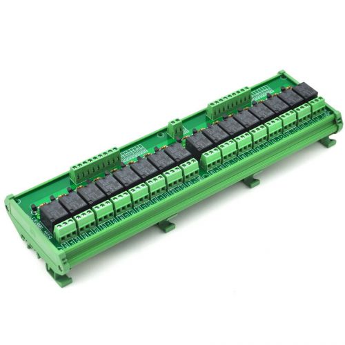 DIN Rail Mount 16 SPDT Power Relay Interface Module, OMRON 10A Relay, 5V Coil.