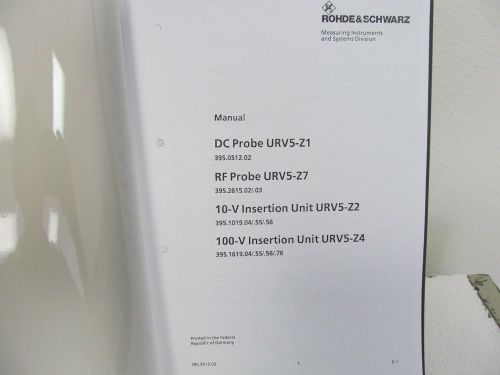 Rohde &amp; Schwarz URV5-Z1, URV5-Z7, URV5-Z2, URV5-Z4 Probes/Insertion Units Manual