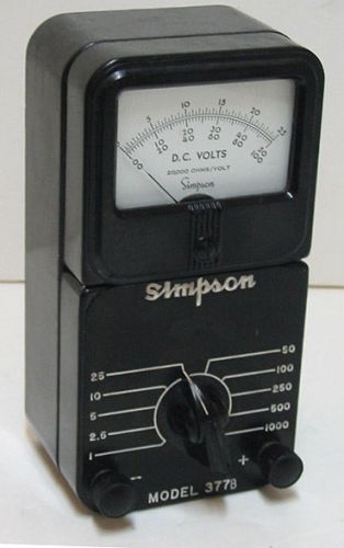 vintage Simpson 377B 1,000 Volt DC Voltmeter 10 Ranges 3 Dials Bakelite Perfect