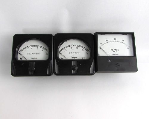 Lot of (3) Simpson Panel Meters Gauges Models 27 AC V, 2153 DC A, 27 DC V