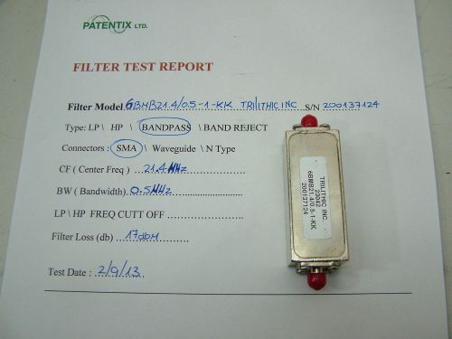 RF FILTER BANDPASS     GBM21.4/0.5-1-KK      CF 21.4MHz    BW 0.5MHz    FL 17dbm