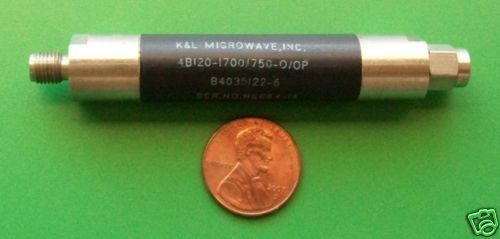 RF microwave bandpass filter, 1.700 GHz CF, 750 MHz BW, power 18 Watt CW, data
