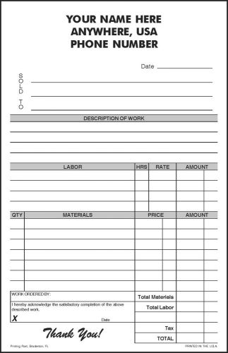 250 2-part Carbonless NCR Forms - Service Invoice