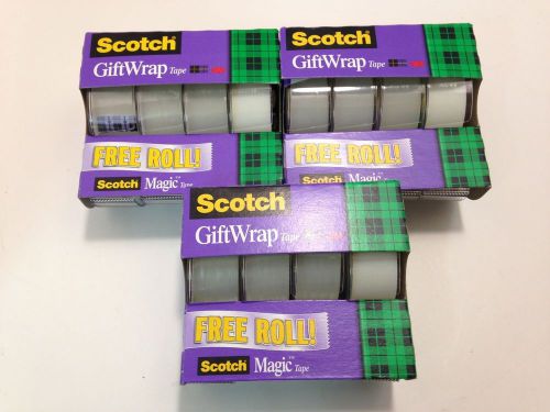 3 Packs 3M Scotch 3/4&#034; x 400&#034; 3 Rolls Gift Wrap tape 1 Roll Magic Tape NIP