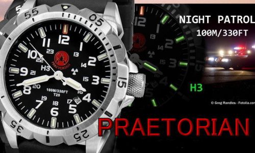 Night Patrol, H3 Trigalight, Praetorian, Leather Strap, Date, Men&#039;s Watch, light