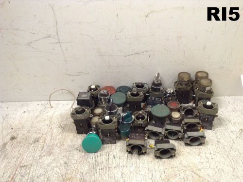 Grab Box of 38 Various Switches, Push Buttons, Indicator Lights &amp; Contact Blocks