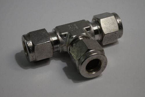 Hy-lok 3/8&#034; tube compression 3-way t fitting 316 stainless steel &#034;lvr&#034; for sale