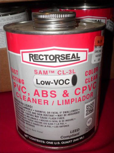New 1 quart can Rectorseal fast acting low voc PVC ABS CPVC clear cleaner