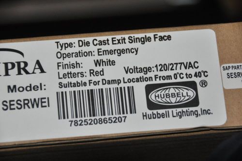 Hubbell Dual Lite Model SESRWEI Emergency Exit sign SEMPRA White RED LED