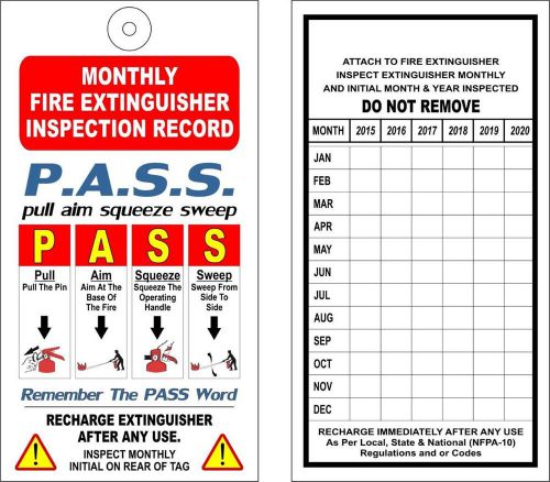 (12) FIRE EXTINGUISHER MONTHLY INSPECTION TAGS (6 YEARS) OSHA - NFPA - SAFETY