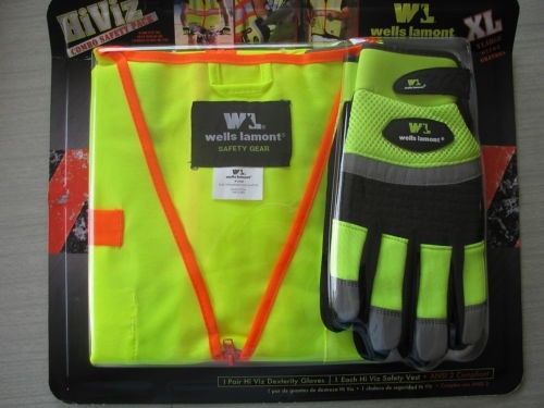 Wells lamont vest &amp; gloves combo safety pack! hi viz ansi 2 compliant for sale