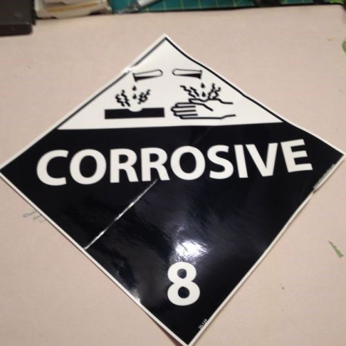 sign,Corrosive, Self-Adh,Vinyl, 10 3/4x10 3/4, black/white,text,english, 2 signs
