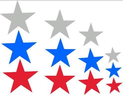 Red, Silver, and Blue Stars Set Bicycle Reflective Stickers Decals