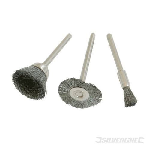 3Pc Silverline Steel Wire Brush Hobby Tool Rotary Wheel Set Pack Heavy Duty