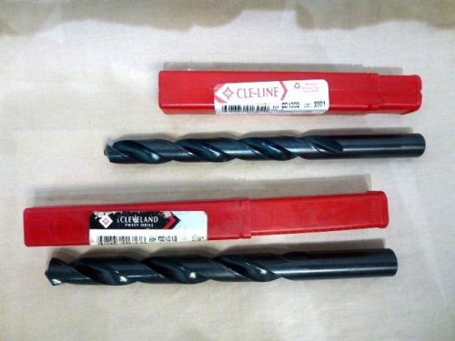 2 cleveland twist drill bits 19/32&#034; 7.5” oal 17/32” 6.75” oal straight shank hss for sale
