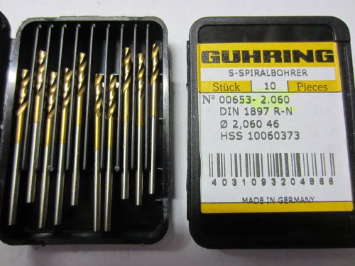 14 new guhring 00653-2.060mm #46 hss stub machine length tin coated twist drills for sale