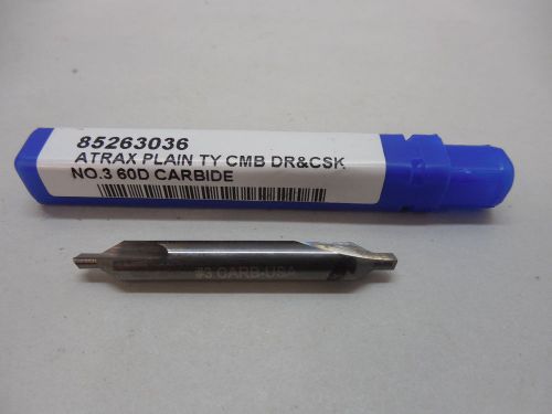 Atrax carbide #3 center drill 60deg. plain ty cmb dr &amp; csk new for sale