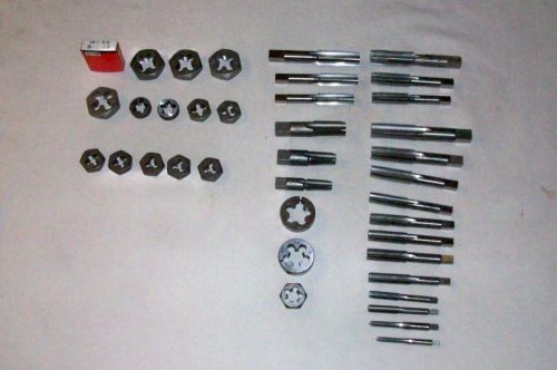Lot of 38 new taps and dies, easy outs, metric, sae, pipe thread, coarse, fine for sale