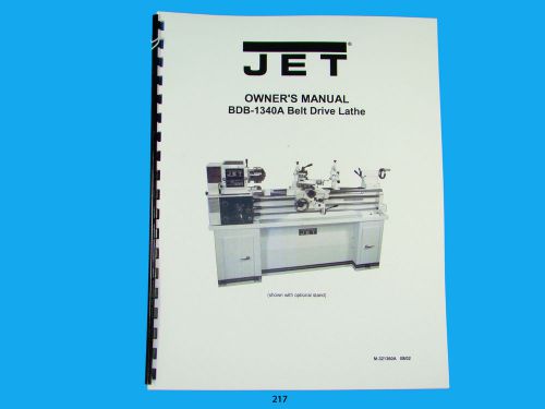 Jet   BDB-1340A Belt Drive  Lathe  Owners  Manual *217