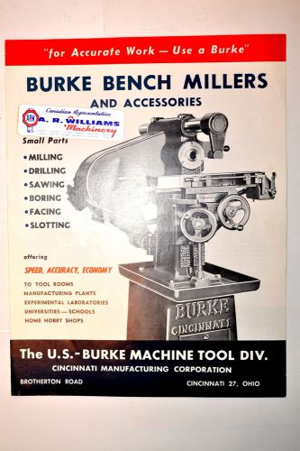 US -  BURKE BENCH MILLERS &amp; ACCESSORIES BROCHURE #RR717 Milling Machine