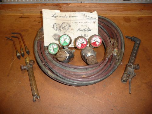 Vintage Prest O Lite small torch outfit, weld, cut, braze, hose and gauges