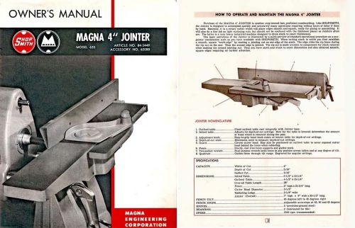 Magna ShopSmith Jointer Reproduction Owner&#039;s Manual circa 1954