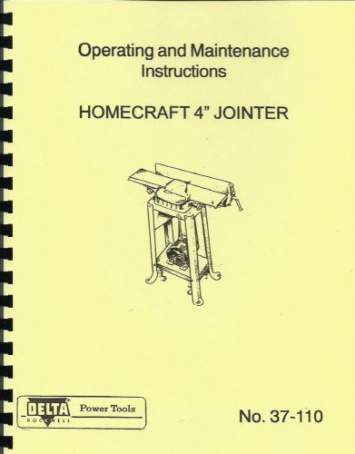 Delta Homecraft 4&#034; Jointer Operating &amp; Maintenance Manual 37-110
