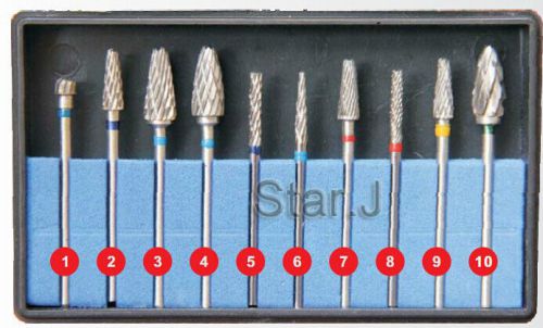 10pcs hp tungsten carbide cutter kit dental burs lab tooth drill polisher for sale