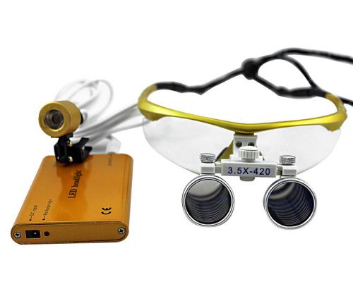 Binocular Loupes 420mm Dental Surgical 3.5x Glasses LENS +LED Head Light Lamp