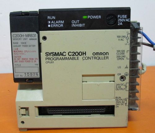 Omron sysmac c200h programmable controller cpu01 with c200h-mr831 memory unit for sale