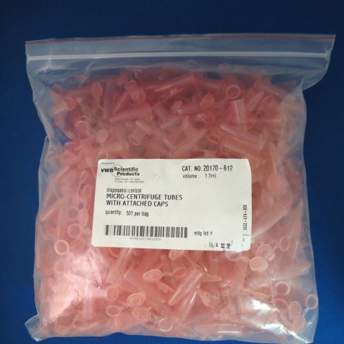 Vwr disposable microcentrifuge tubes 1.7ml pink 20170-612 qty 500 for sale
