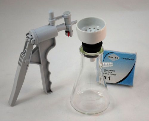 Filter setup with pump, 250ml glass flask, 50mm buchner funnel, filter paper for sale